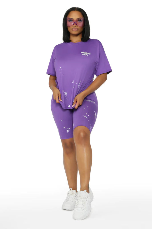 Living For It Purple Bike Short Set